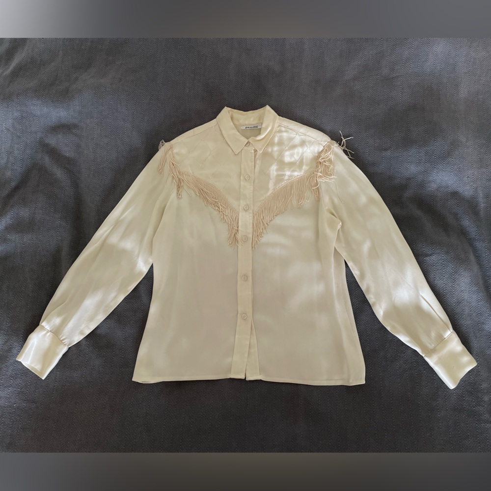 Cutest Vintage 70s Satin Western Fringe Shirt